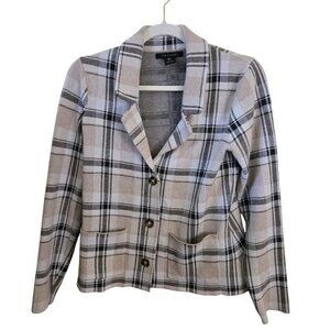 Tahari Neutral Beige Plaid Sweater Blazer Academia Preppy Size S